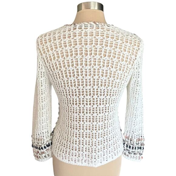 Zozo Crochet Cream Cardigan SMALL Linen Blend Beachy Coastal Boho Grannycore - Picture 3 of 9